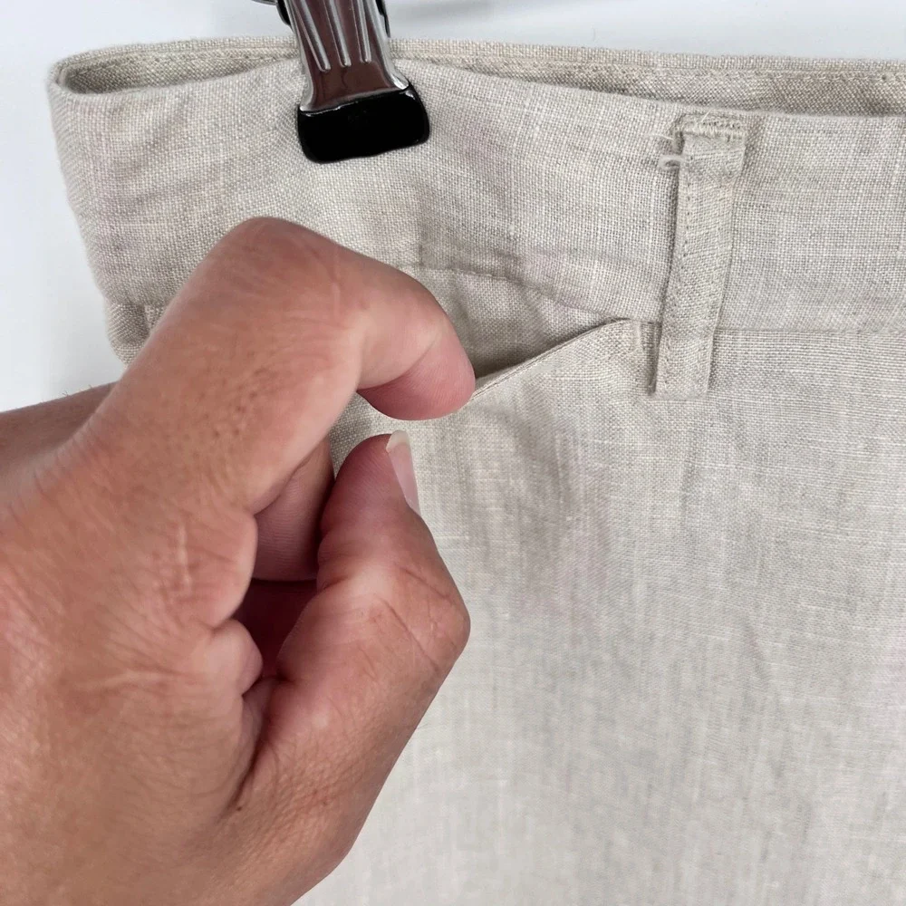 Tasso Elba Island Linen Pants Mens 36x28 Beige Flat Front Straight Leg Trousers